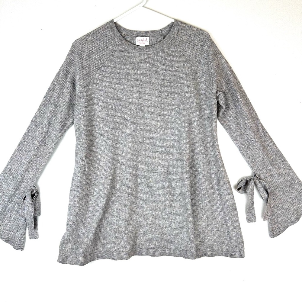 Isabel Maternity Waffle Knit Bell Sleeve with Ties Lightweight Sweater